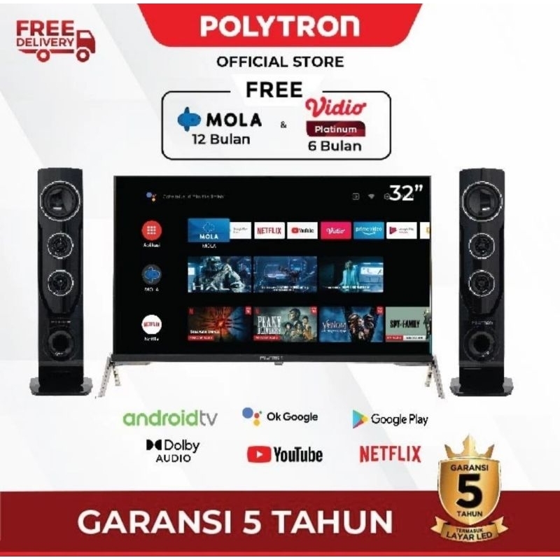 POLYTRON 32TAG5959 LED TV 32 inch Smart Android HD Speaker Tower TV