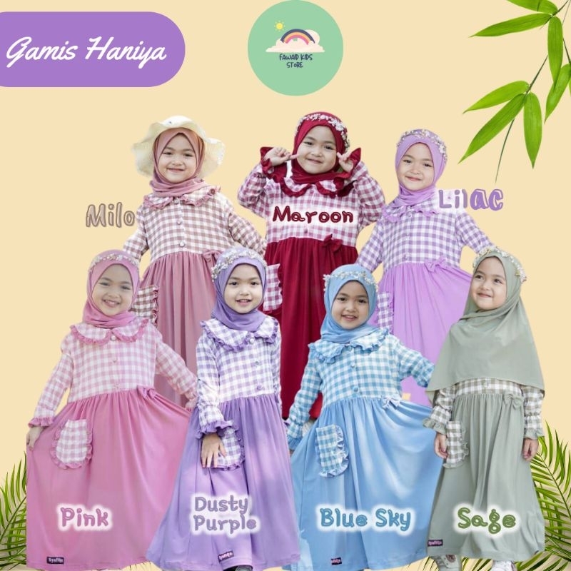 Setelan Muslim Anak Perempuan size 9-10 tahun Haniya by Syafiqa Hijab Bahan Cey crinkle Spandek impo