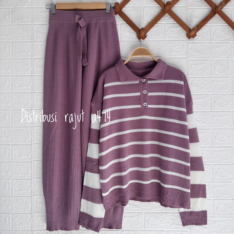 ONESET POLO SWEATER KEY KEY SETELAN CELANA KULOT DAN JOGER WANITA