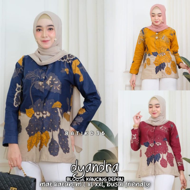 blouse wanita kerja Dyandra Kancing depan Kekinian Bahan katun halus