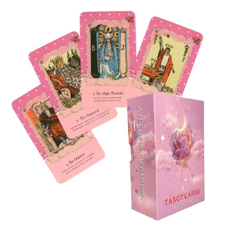 Pink Rose Tarot Deck with Meaning and Keywords Hardcase 12x8cm