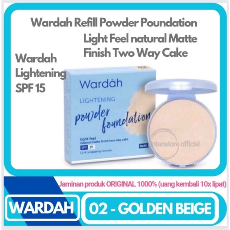 Wardah Lightening Powder Foundation 02-Golden Beige spf-15 l Refill Wardah Two Way Cake 12g l Bedak 