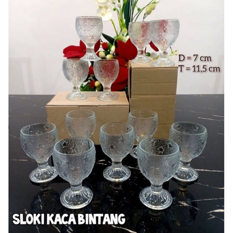 Sloki bintang polos isi 6pcs gelas kaca lebaran raya idul fitri