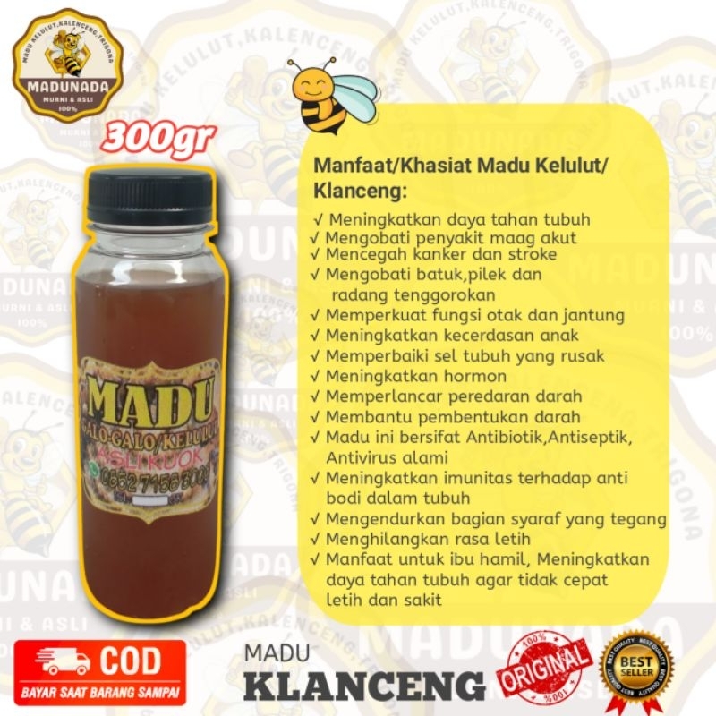 

Madu Klanceng Madu Kelulut Madu Trigona Murni 100% Asli Termurah 300gr