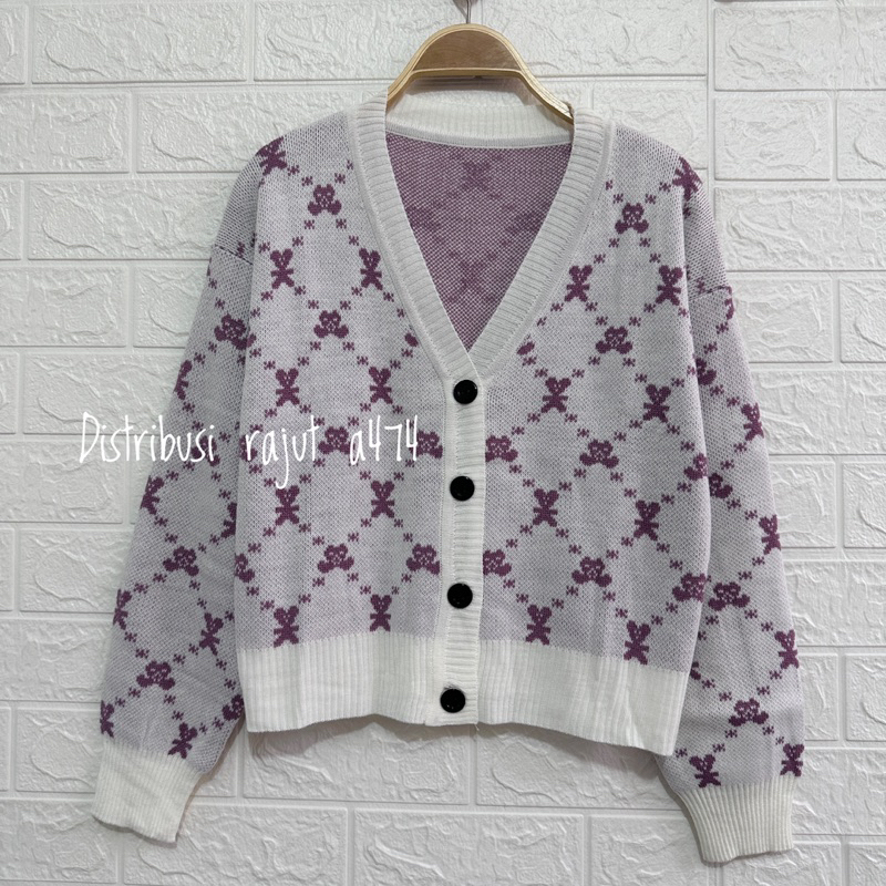 MLB Korea Monogram Unisex Cardigan Rajut Motif Wanita