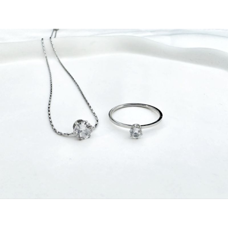 kalung cincin set titanium permata zicron antikarat/kalungantikarat/kalung cantik/ kalung lucu/kalun