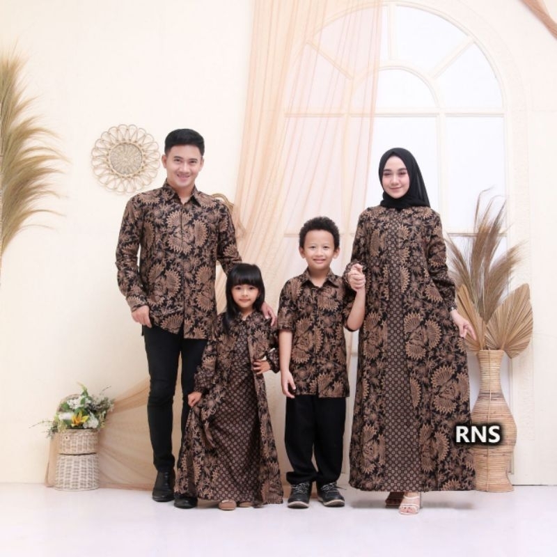 Batik Couple Keluarga Sania Ruffle ORI Ndoro Jowi Dnt Motif Kembang Warna