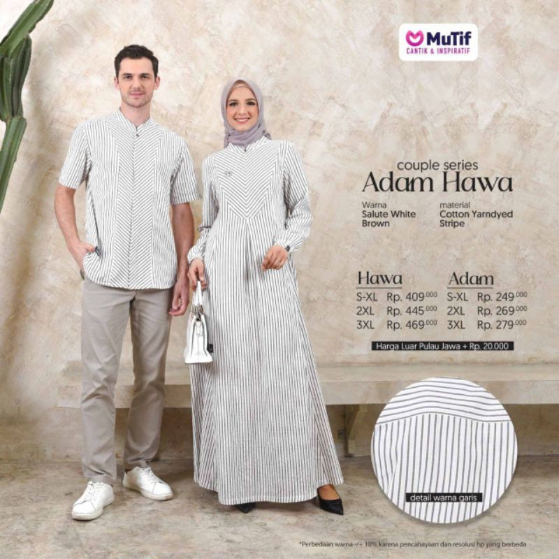 Mutif Couple Series Adam Hawa Salute White Brown Gamis Adan Koko Hawa