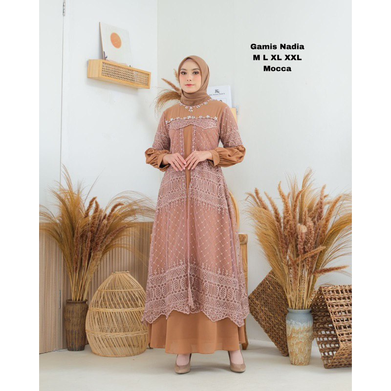 Permata Olshop / Kebaya Gamis Brukat Tulle Nadia Payet / Gamis Bridesmaid Kekinian / Gamis Kondangan / Gamis Pesta Mewah