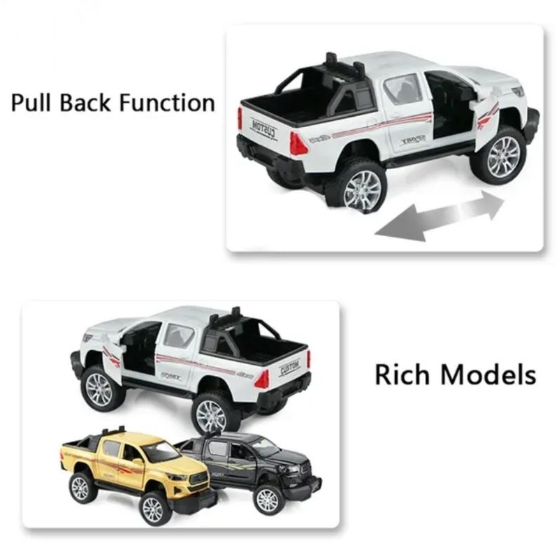 Diecast Model Mobil Hilux Pickup 4×4 Off Road Miniatur Mobil Mobilan Bak