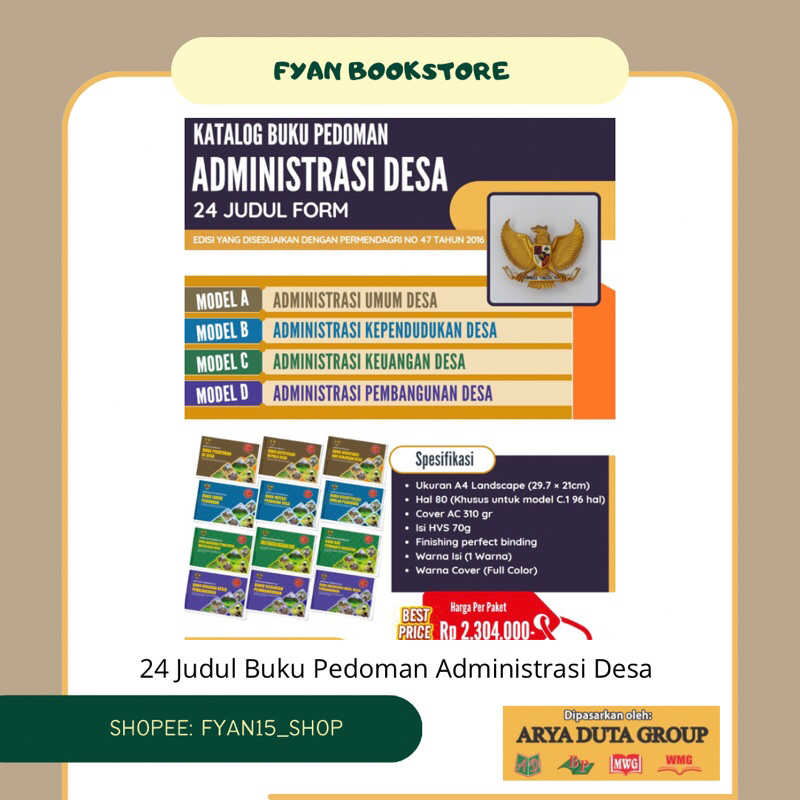 

Fyan Book Store: 24 Judul Form Katalog Buku Pedoman Administrasi Desa berdasarkan Permendagri No.47 Tahun 2016, Buku Administrasi Pemerintahan Desa, Buku Perpustakaan Desa Tahun 2023, Buku Administrasi Desa WMG, Buku Perangkat Desa vc