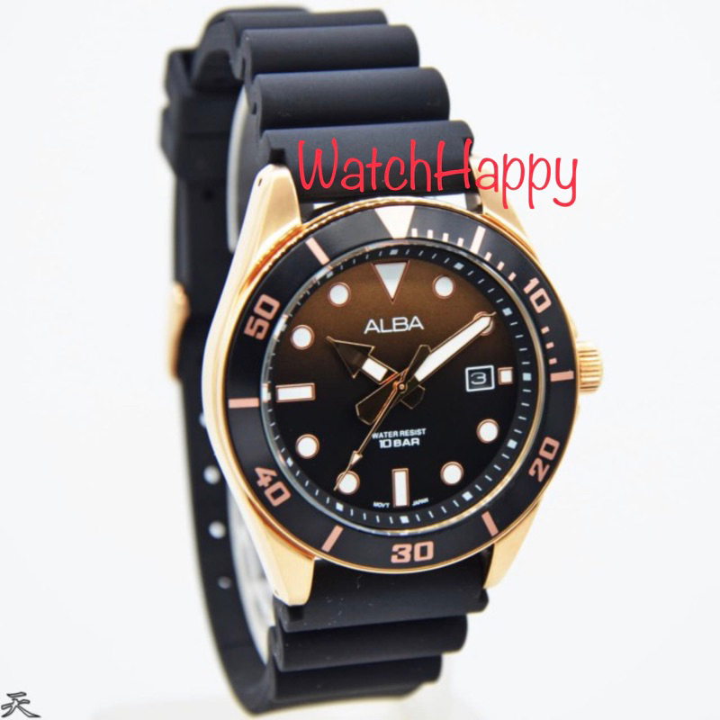 WatchHappy Alba AG8K20X1 Rubber Black Strap Sport Quartz Movement Case Rose AG8K20 Original Warranty