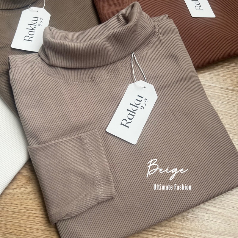 Turtleneck Inner Leher Tinggi - Atasan Kaos Rib Premium Lengan Panjang Wanita Dan Pria Korea Rakku