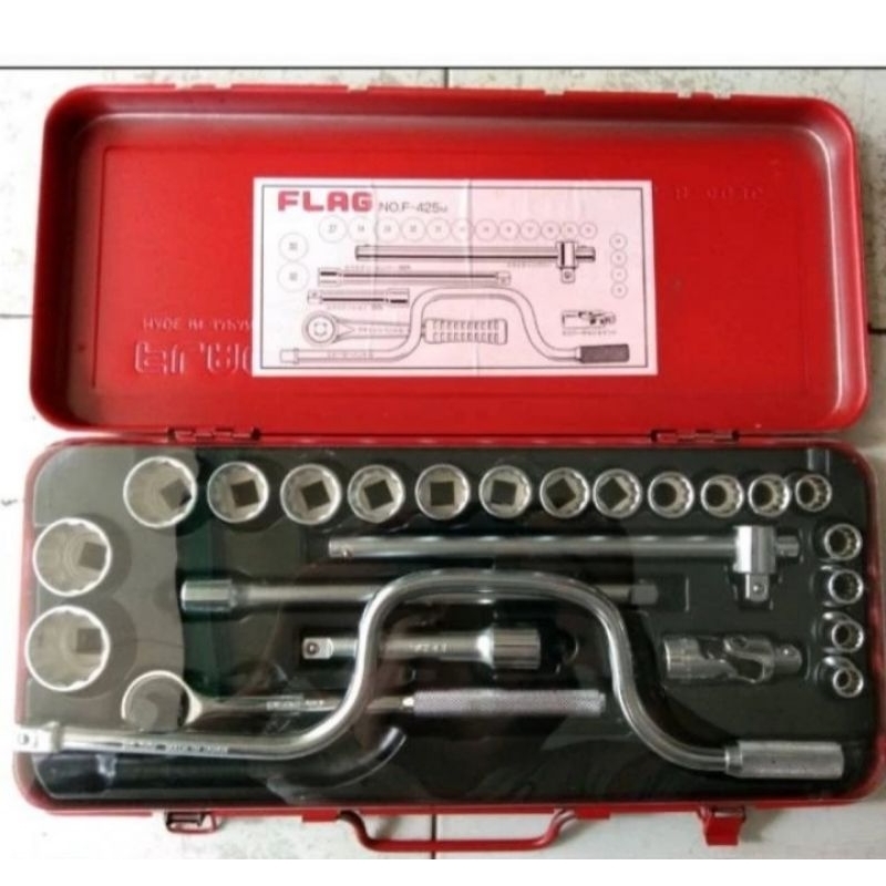 kunci sock set 1/2" 6PT 25 pcs FLAG kunci socket set