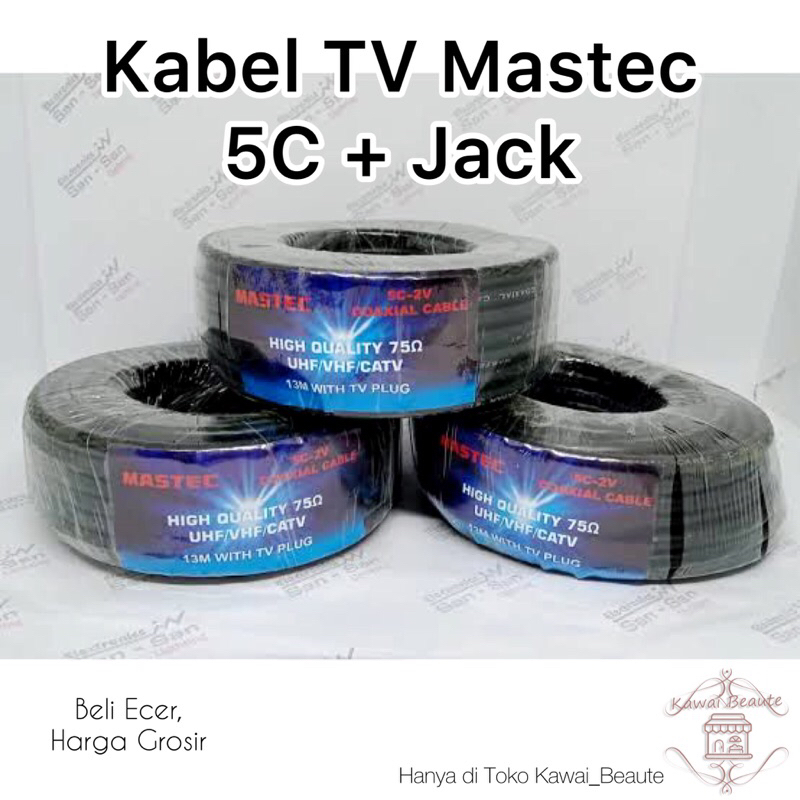 Kabel Antena TV 5C+Jack 15 &amp; 20yard Hitam Panjang Kabel 13m / 18m