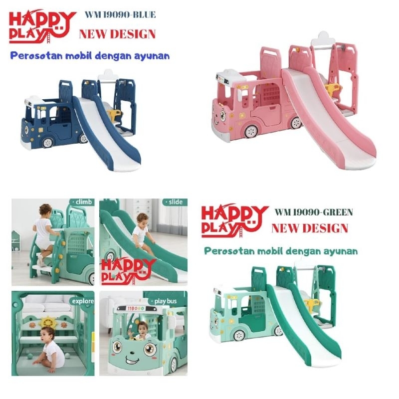 Happy Play Baby bliss Bus tayo 2in1 3in1 4in1 Slide Swing WM19090 19089 Perosotan