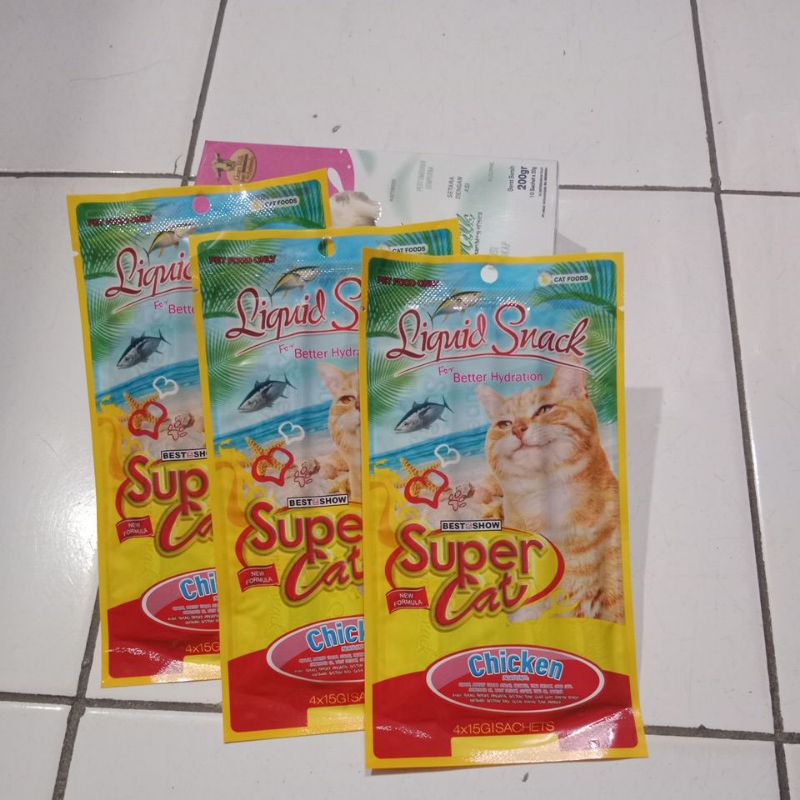 Super Cat Liquid Snack Rasa Chiken 15gr x 4 pcs - snack kucing supercat