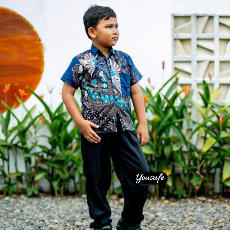 Baju Batik Anak Lengan Pendek Seragam Keluarga Couple Halus Katun Motif Banyak Umur 2 sampai 7 tahun Mahkota Dusty01