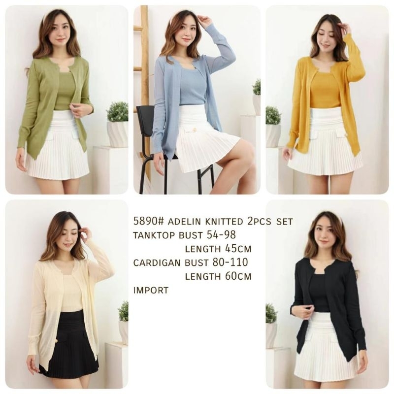 MDLV ~ 5890# Adelin Knitted 2pcs Set iner + Cardigan Rajut Import