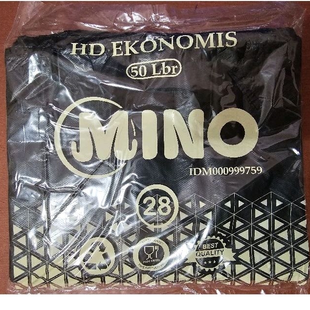 Kantong Kresek Tipis Hitam MINO Uk 28 Ekonomis Isi 50 Lembar