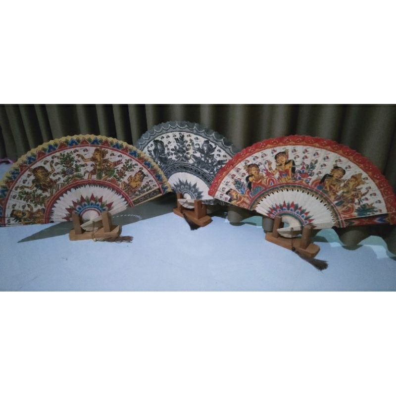 Oleh oleh Khas Bali Souvernir Kipas besar Lukisan Wayang Klasik Kamasan(dilukis bolak balik)