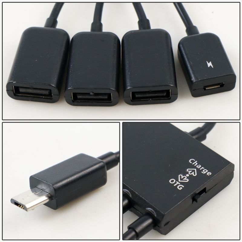 OTG Micro USB Hub 4 in 1 Data Cable &amp; Charge 3 Port - M3H4 - Black