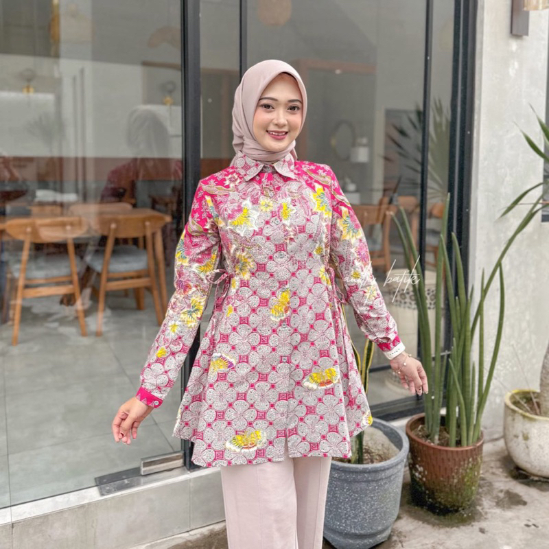 Audry Batik - Dewita - Blouse Batik Kerja Wanita Panjang Modern Motif Kawung Bunga Fanta