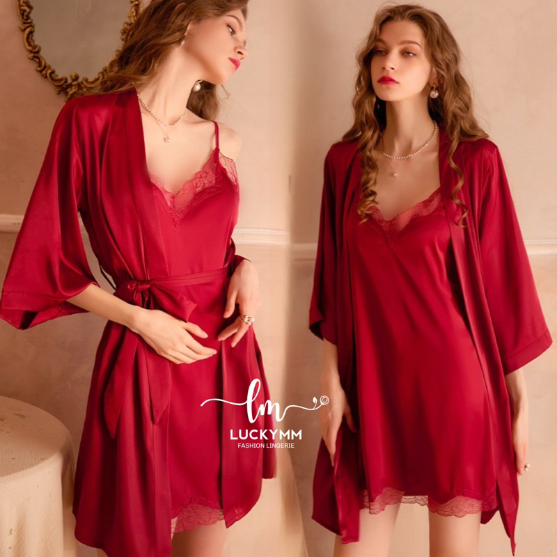 Lingerie kimono satin set baju tidur sexy wanita / Sexy lingerie kimono satin / Sleepwear satin