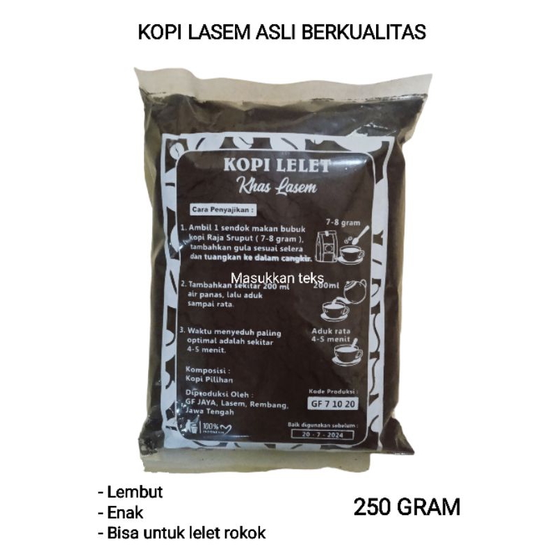 

KOPI LELET LASEM ASLI CAP RAJA BERKUALITAS KHAS REMBANG 225 GRAM