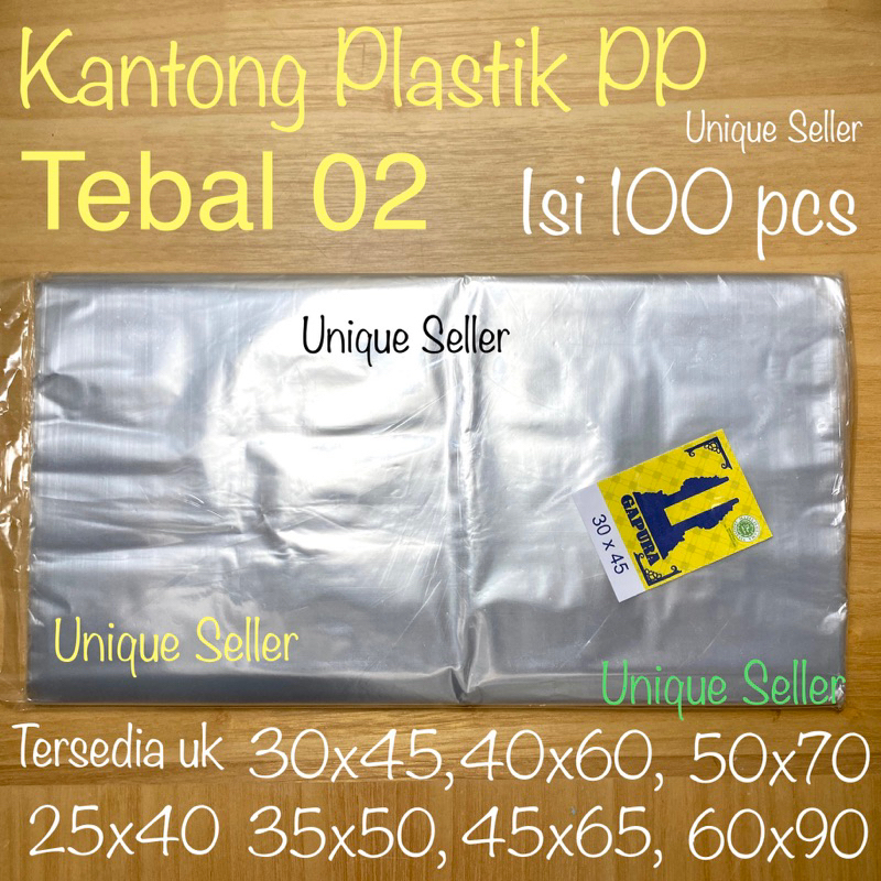 Plastik Laundry Bening GAPURA isi 100 Tebal 02 Uk 25 30 35 40 45 50 / Kantong Plastik PP Uk 25x40 30x50 35x55 40x60 45x65 50x75 60x100 / Kantong Plastik PP Laundry GAPURA