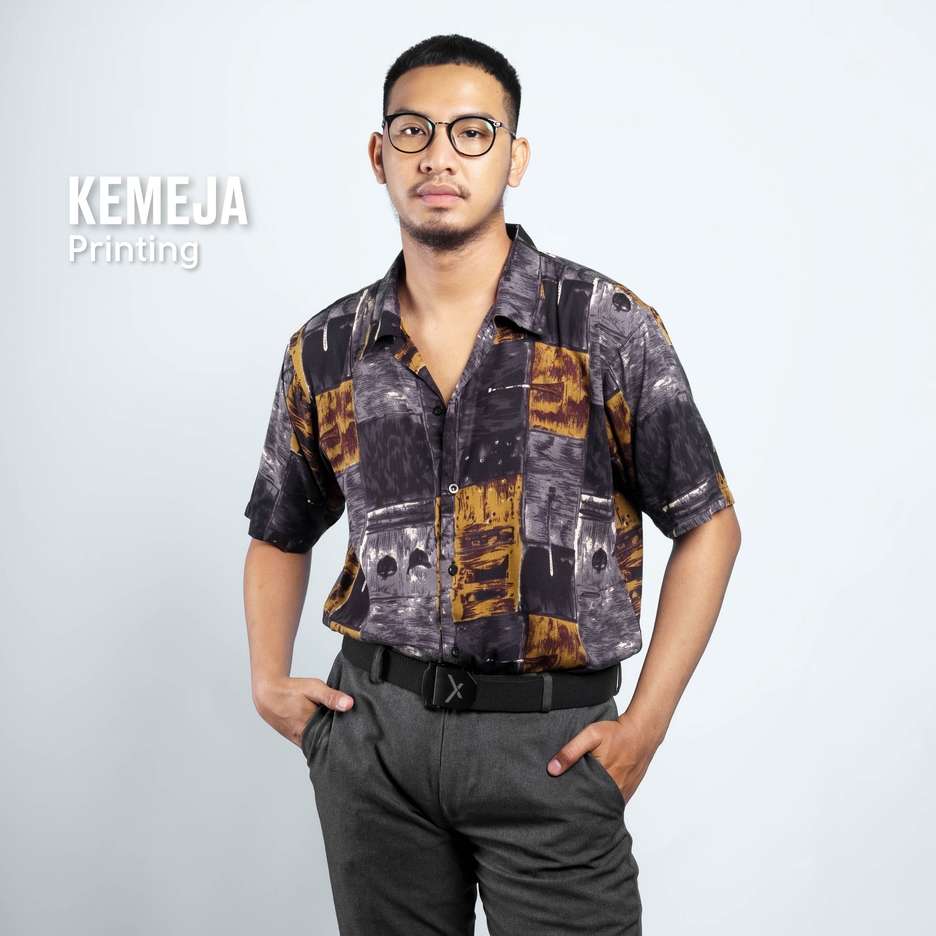 Kemeja Lengan Pendek Pria Wanita Casual Printing Baju Hem Kuliah Hangout Travelling Party Trendi Kekinian Model Terbaru Stylish