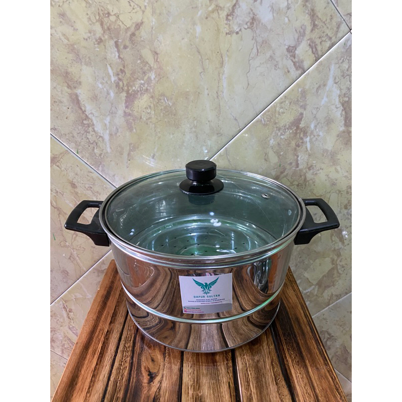 Panci Kukusan Ukuran 24 Tutup Kaca stainless Panci nasi dandang Kukusan
