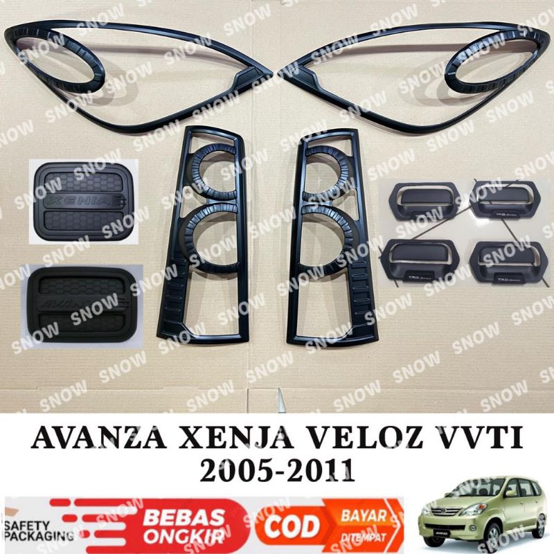 Paket Garnish Lampu Depan Belakang Outer Handle Tank Cover Avanza Xenia Veloz 2005 2007 2008 2010 2011 Hitam Chrome