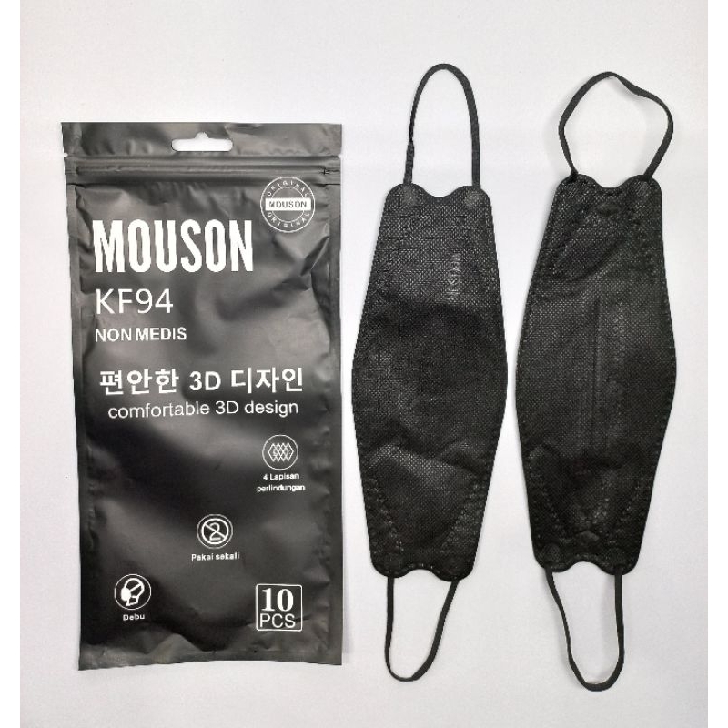 MASKER MOUSON KF94 MASKER KF94 HITAM MOUSON KF94 EARLOOP ISI 10
