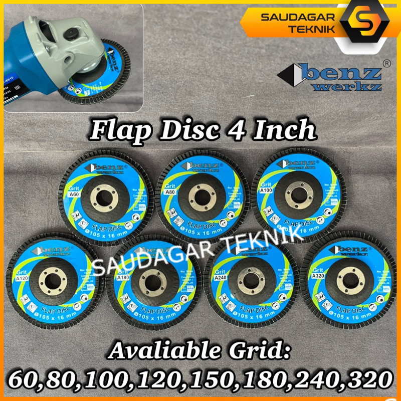 Flap Disc 4 inch Benz Amplas Susun Mata Gerinda Amplas Kayu Grit 40 60 80 100 120 150 180 240 320