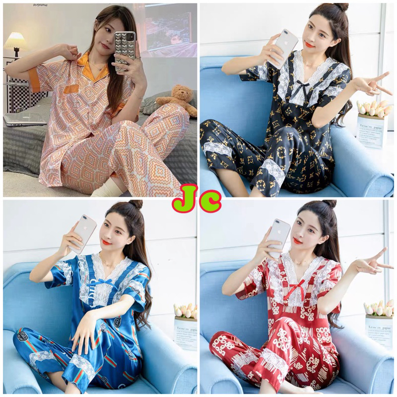 JC- Set Piyama Baju Tidur SATIN Import CP / Piyama wanita Satin import / Piyama wanita Sutra kekinian