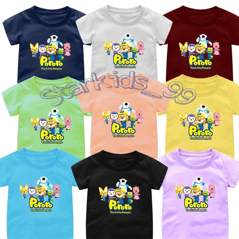 Baju Kaos Anak Cewek-Cowok 1-12Tahun PORORO//Atasan Kaos Anak Anak Lucu Ready 10 Warna