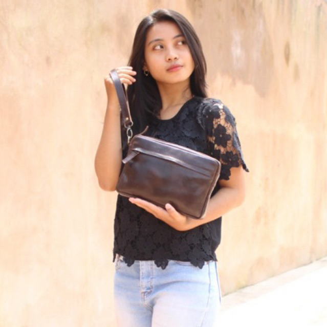 CLUTCH PRIA DAN WANITA BAHAN KULIT SAPI ASLI PULL UP MODEL GANZZO / FREE GRAVIR NAMA DAN LOGO