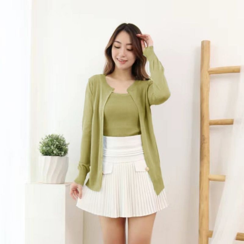 MDLV ~ 5890# Adelin Knitted 2pcs Set iner + Cardigan Rajut Import