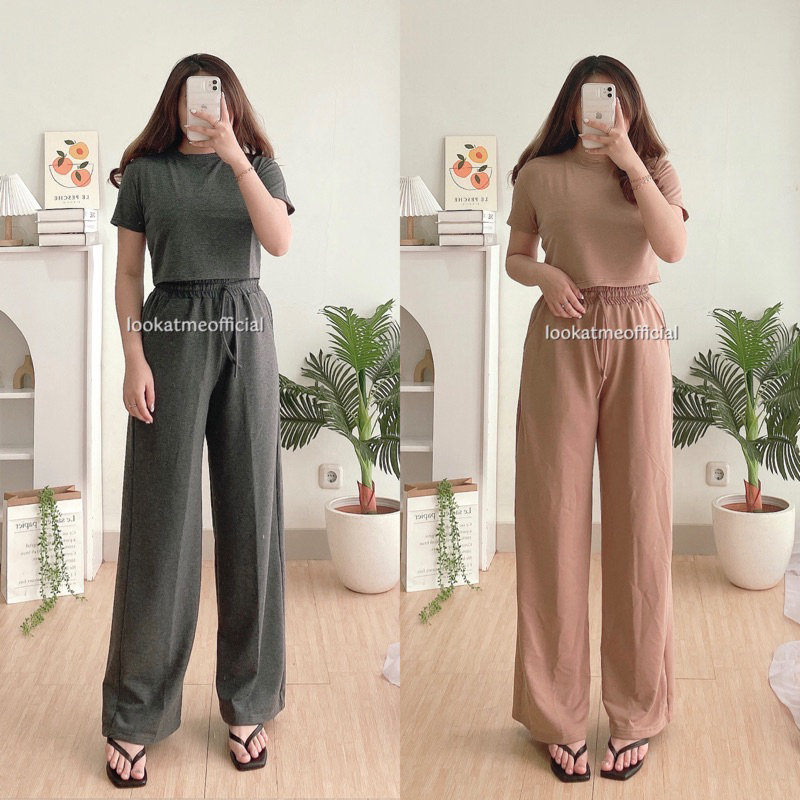 Lookatmeofficial • Ivy Set - Croptop + Pants Setelan Wanita Atasan dan Kulot Premium