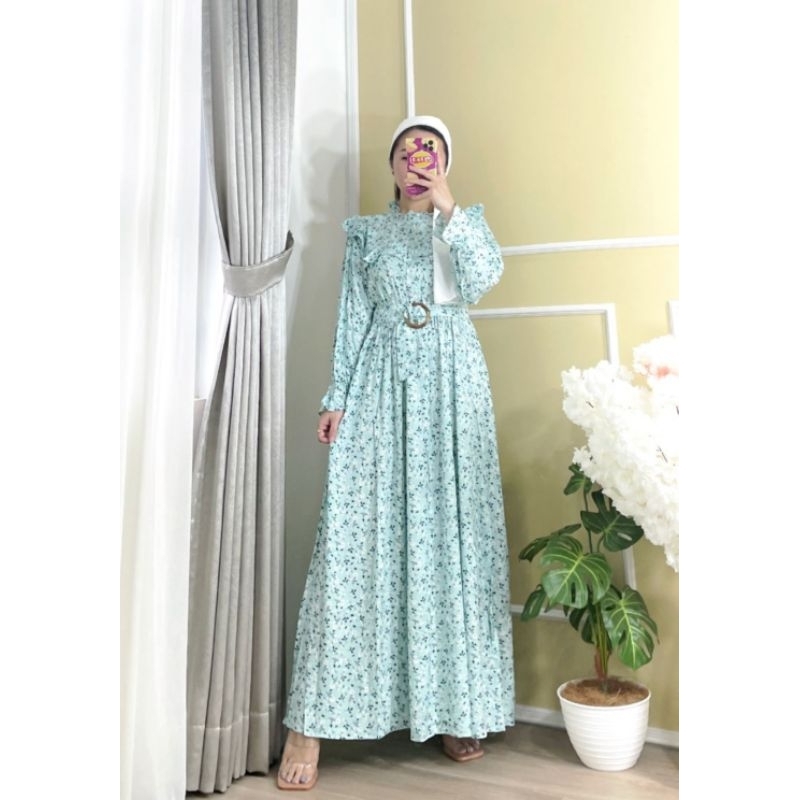 ⚡️CLEARANCE SALE ♡ PREMIUM ♡ ORIGINAL ! ANNISAH SHABBY GAMIS SQUARE RUFFLE FLOWERY LONG SLEEVE MAXI LONG DRESS ( HIJAB FRIENDLY )