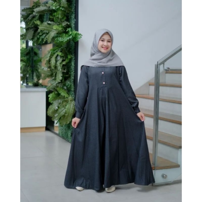 Gamis Remaja Perempuan Sage Umur 11 13 Tahun Anak Tanggung Gamis Crinkle Airflow Alika dress