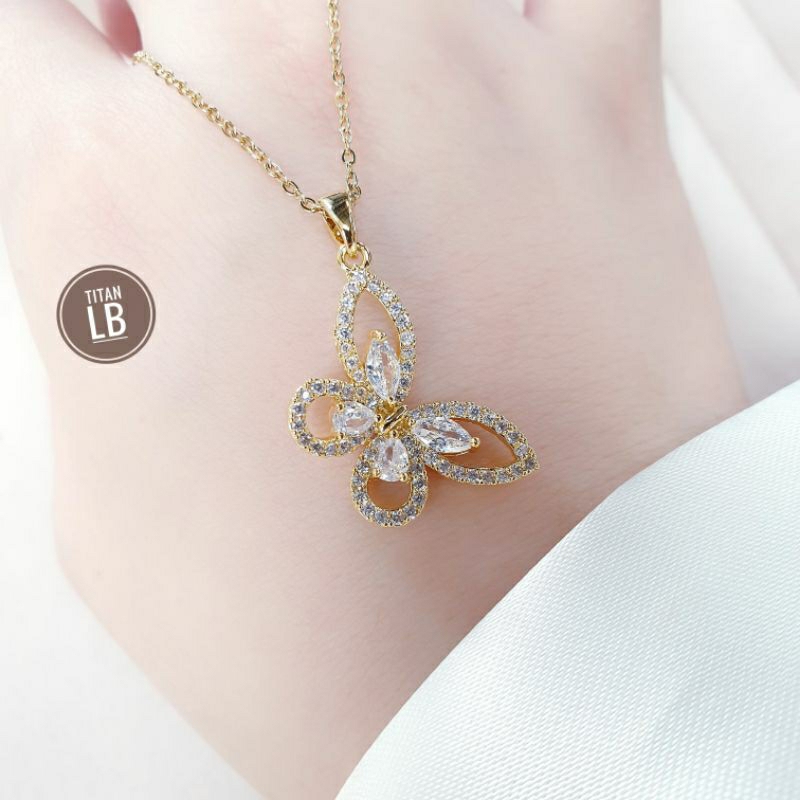 Kalung Rantai Wanita Butterfly Titanium Gold Fashion Perhiasan N18032301