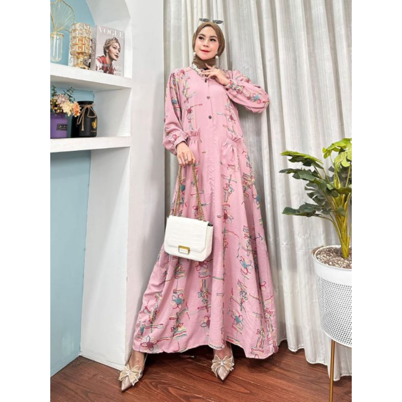 Gamis pompom saku // gamis airflow cringkel