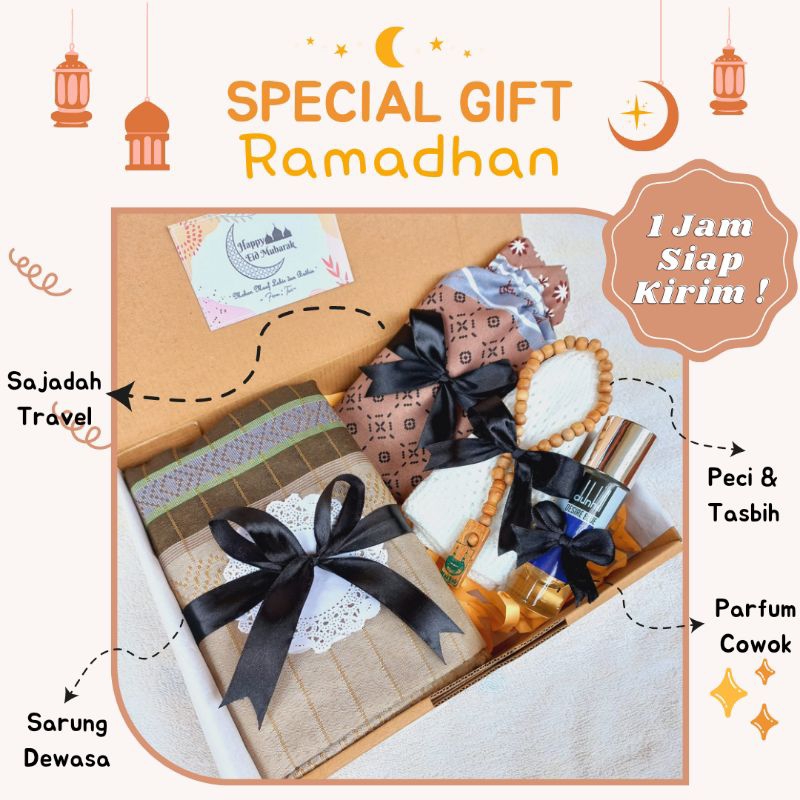 (Paket Sarung) Paket Kado Full Set Alat Sholat Giftbox Ulang Tahun Cowo Hampers Sarung Premium Sajadah Travel Peci Rajut Dewasa Tasbih Kayu 33butir Tasbih Digital Counter