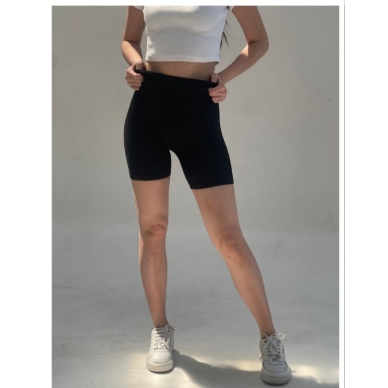 Pinkdose 33327 35cm Legging Celana Pendek Hitam Halus Biker Pants Short jennie blackpink celana