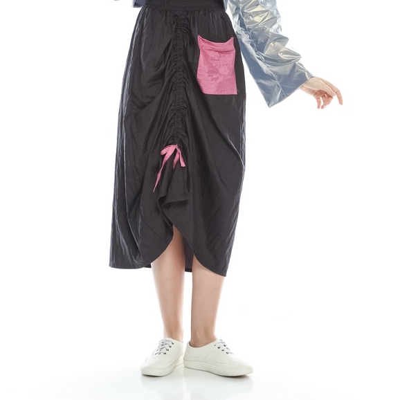 House Of We.Kala - Parachute Midi Skirt Gea Runched Skirt Pocket Wanita Allsize