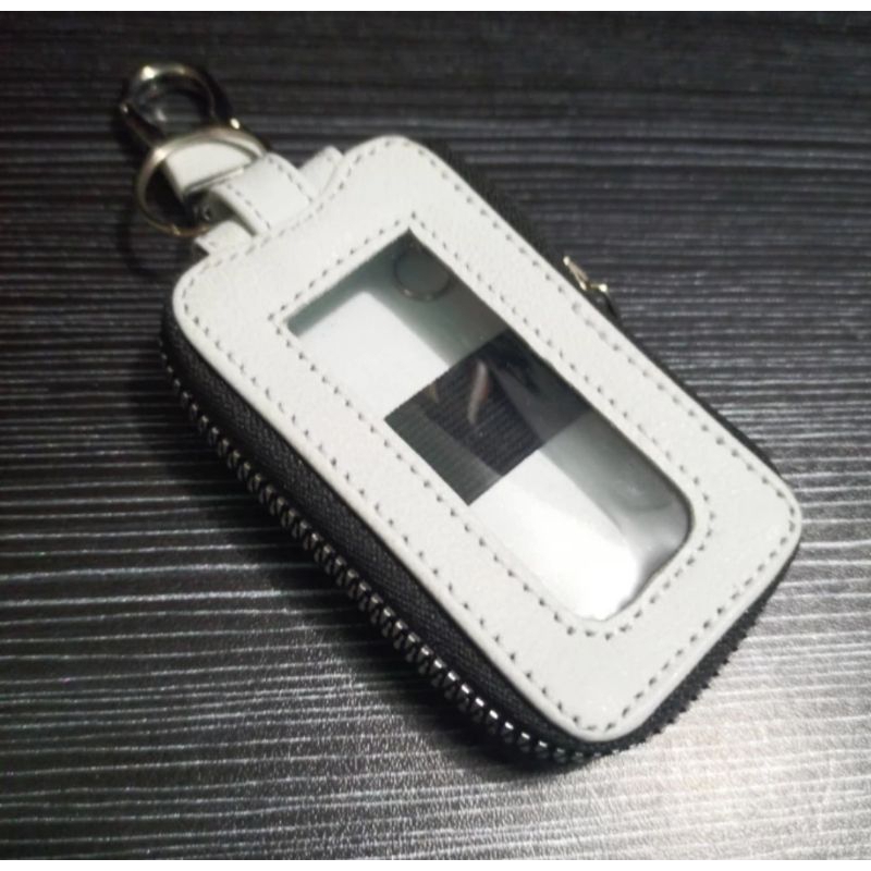 dompet kunci remote keyless mobil kulit asli transparan Zipper putih dompet STNK