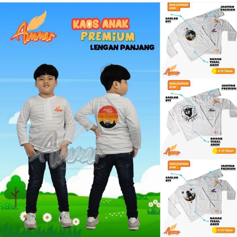 KAOS PANJANG PREMIUM KANCING ANAK/ KAOS LENGAN PANJANG PREMIUM 2-10 TAHUN