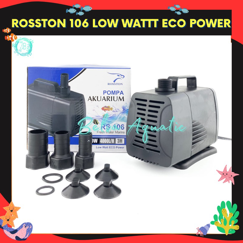 ROSSTON RS 106 LOW WATT ECO POWER Hemat Daya Listrik Pompa Air Celup Aquarium Ikan Hidroponik Kolam Aquascape Hidroponik RS106 Submersible Water Pump